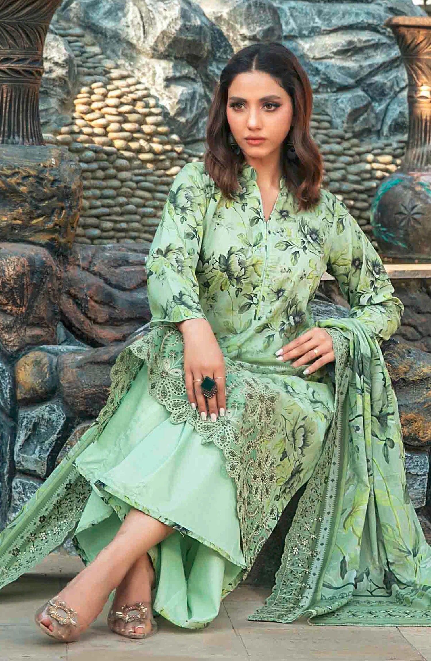 Pakistani Tawakkal Fabrics Unstitched Three Piece - Sage Garden