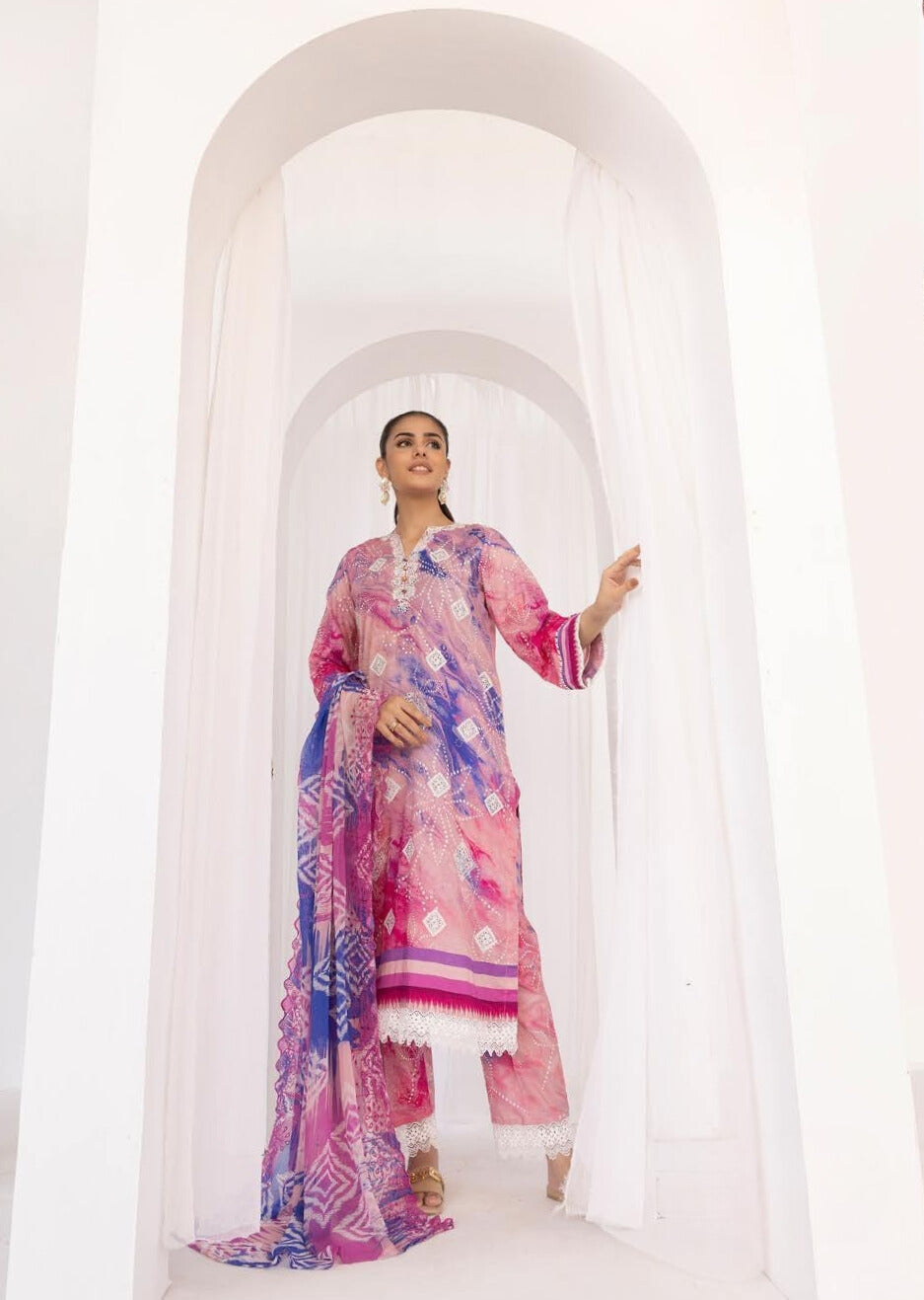 Pakistani Mahoor by Khoobsurat Unstitched Three-Piece - Amethyst Swirl