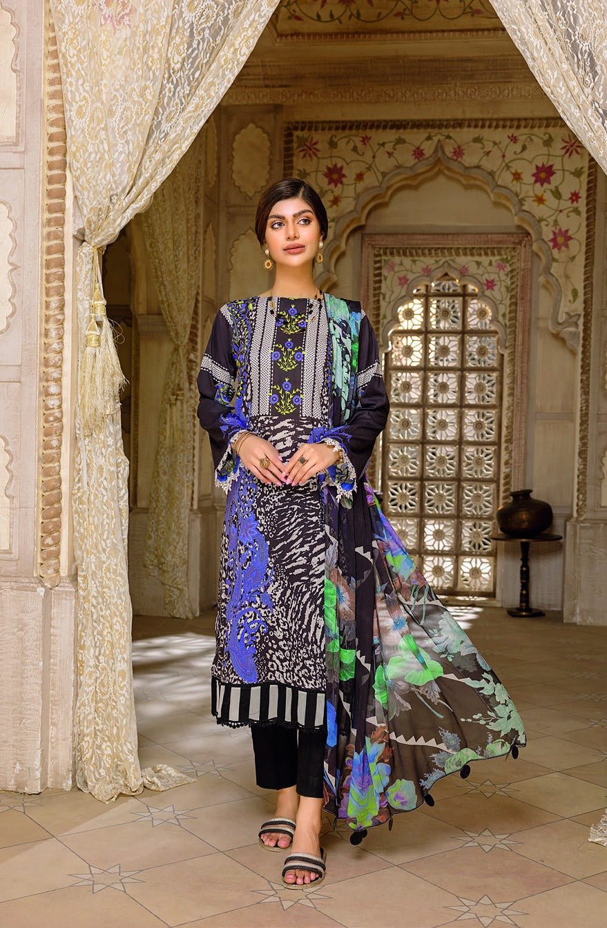 Pakistani Quas by Charizma C-Prints Unstitched Three Piece – Sapphire Leopard