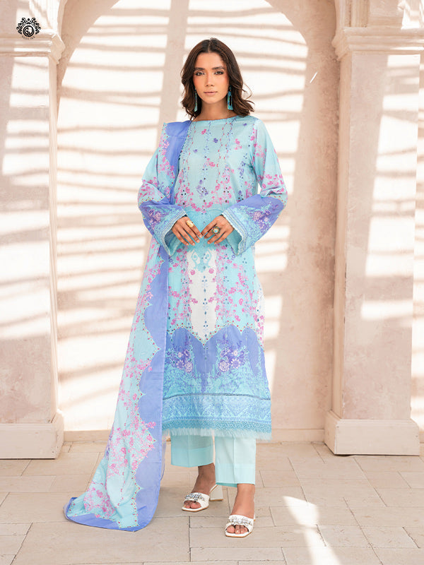 Pakistani Jugan by Gulljee Unstitched Three-Piece - Cerulean Sky