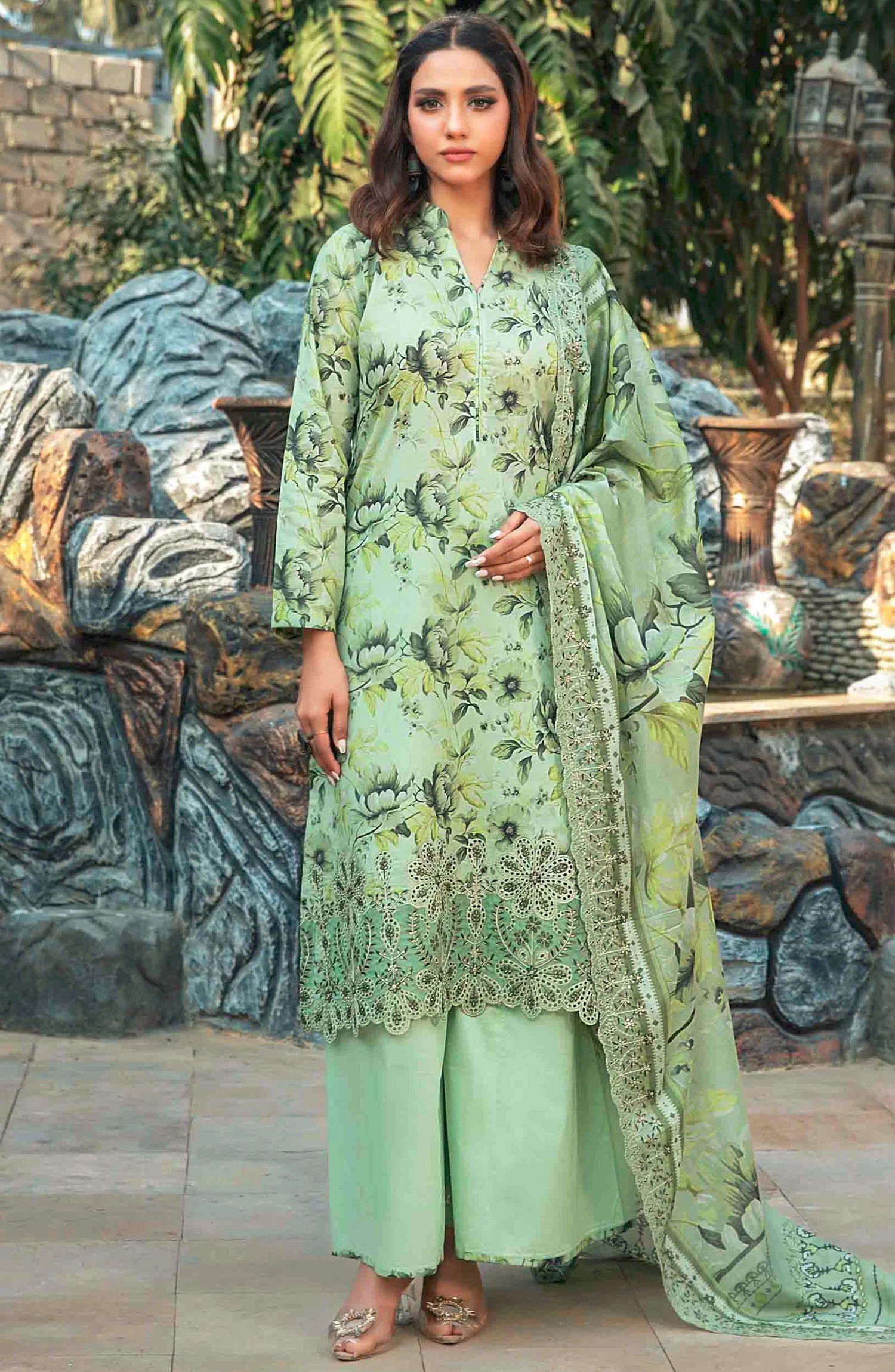 Pakistani Tawakkal Fabrics Unstitched Three Piece - Sage Garden