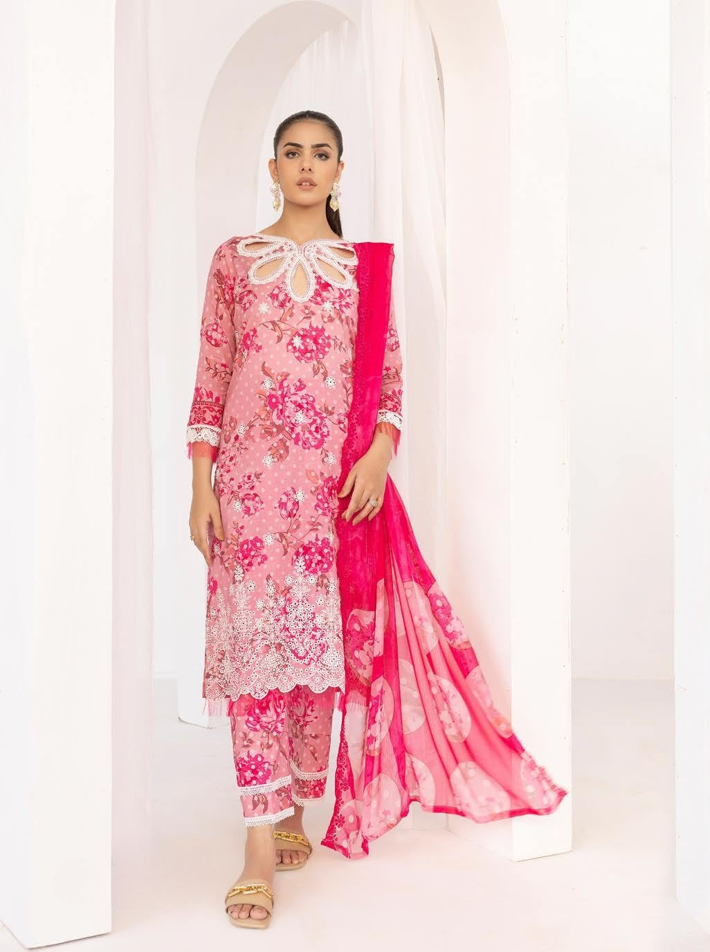 Pakistani Mahoor by Khoobsurat Unstitched Three-Piece - Rose Petal