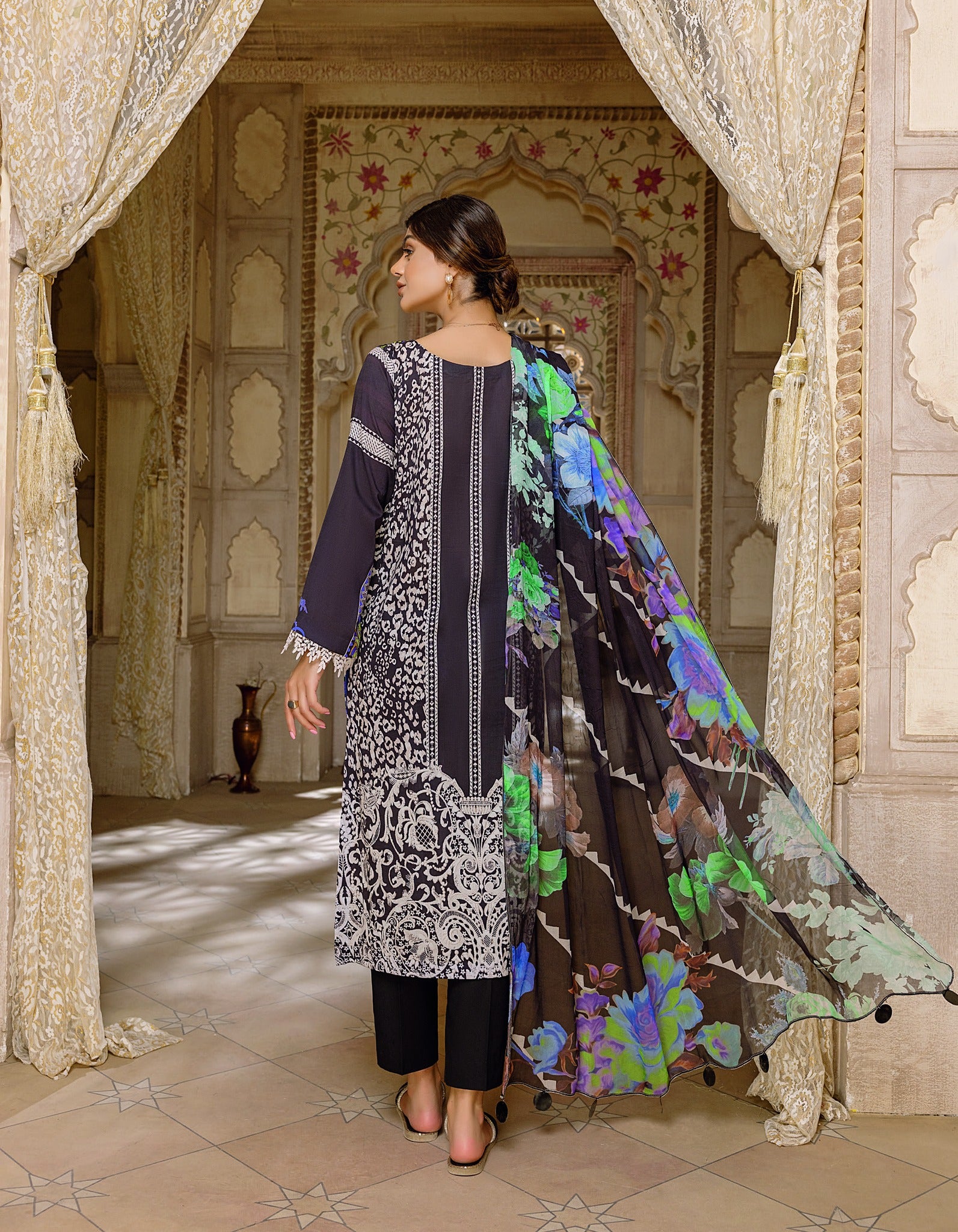 Pakistani Quas by Charizma C-Prints Unstitched Three Piece – Sapphire Leopard