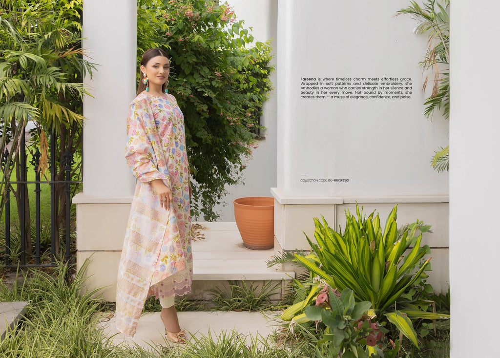 Pakistani Fareena by Gulljee Unstitched Three Piece – Sky Azure