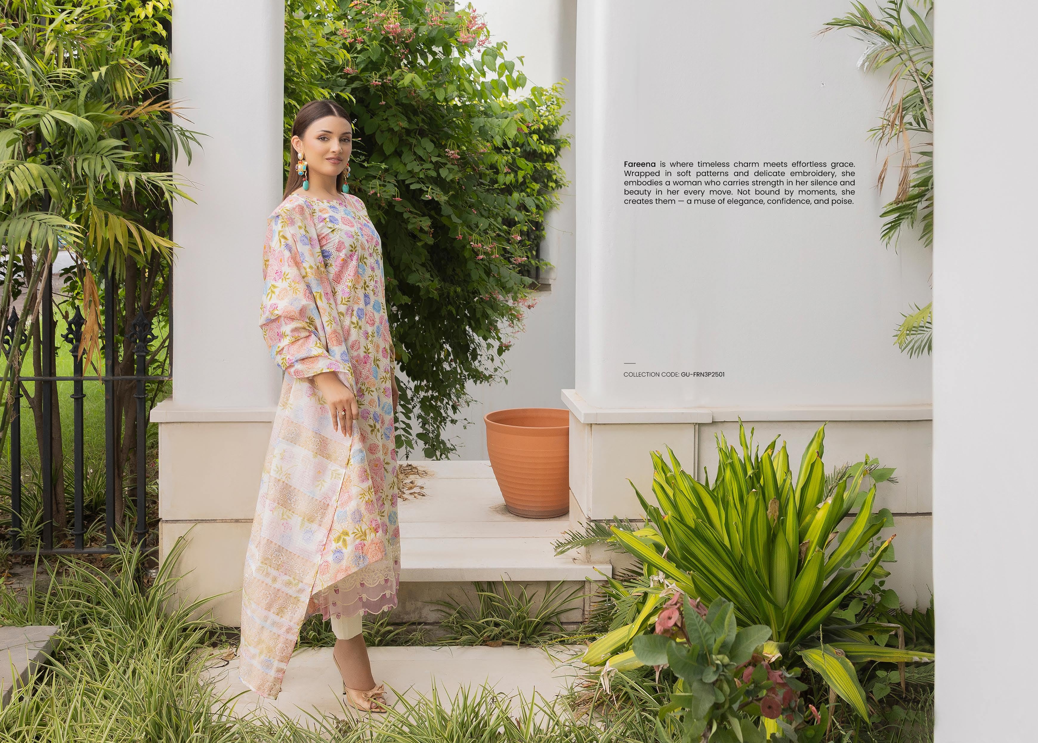 Pakistani Fareena by Gulljee Unstitched Three Piece – Sky Azure