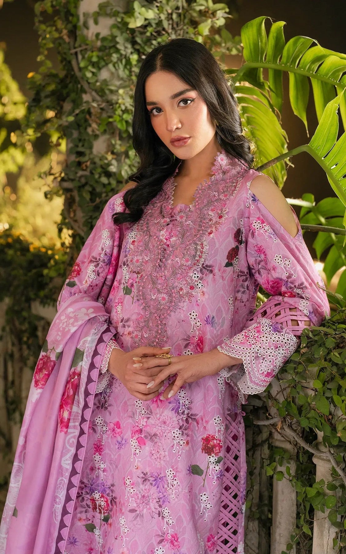Pakistani Gulkaari by Asifa & Nabeel Unstitched Three-Piece - Orchid Petal