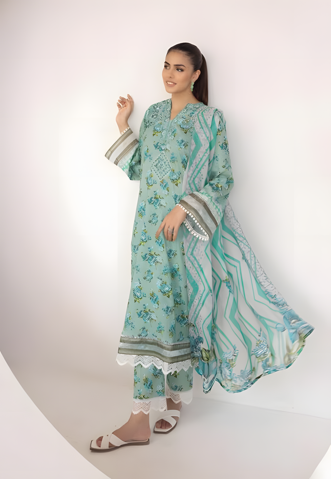 Pakistani Mahoor by Khoobsurat Unstitched Three-Piece - Aqua Breeze
