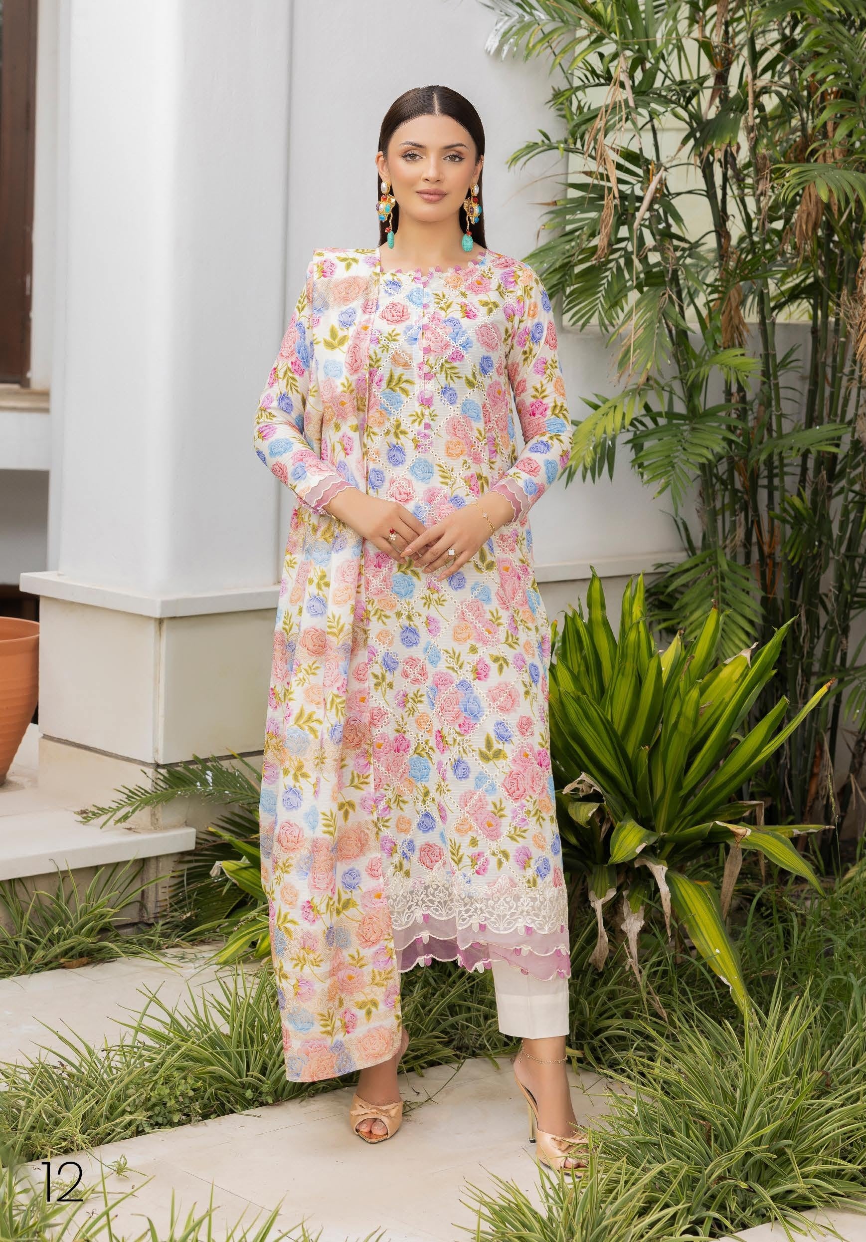 Pakistani Fareena by Gulljee Unstitched Three Piece – Sky Azure