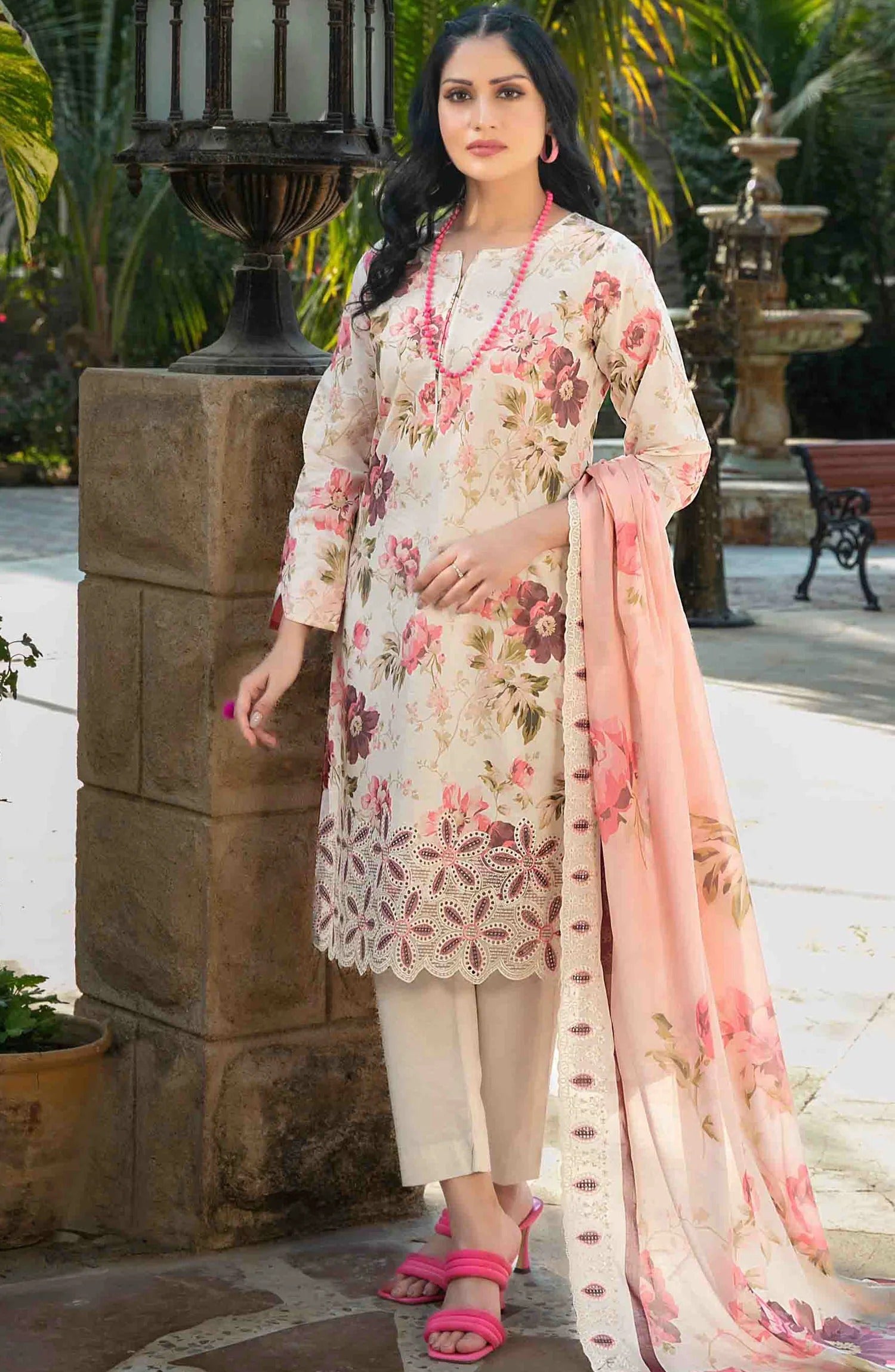 Pakistani Tawakkal Fabrics Unstitched Three Piece - Cream Blossom