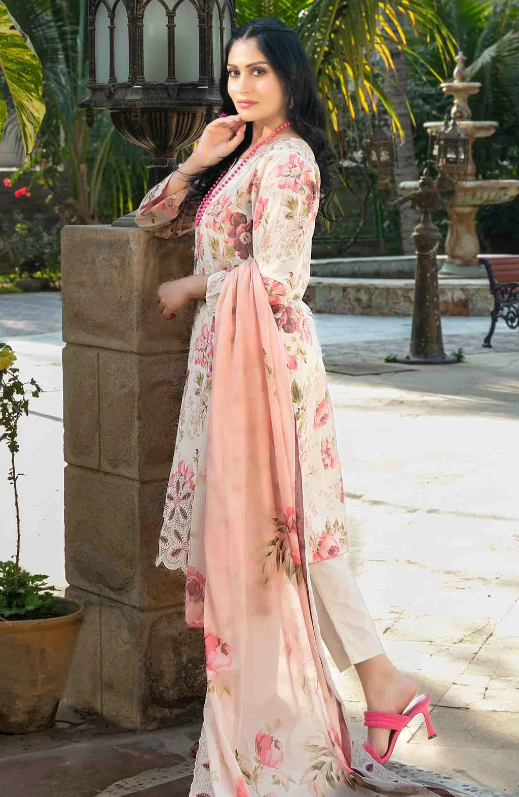 Pakistani Tawakkal Fabrics Unstitched Three Piece - Cream Blossom