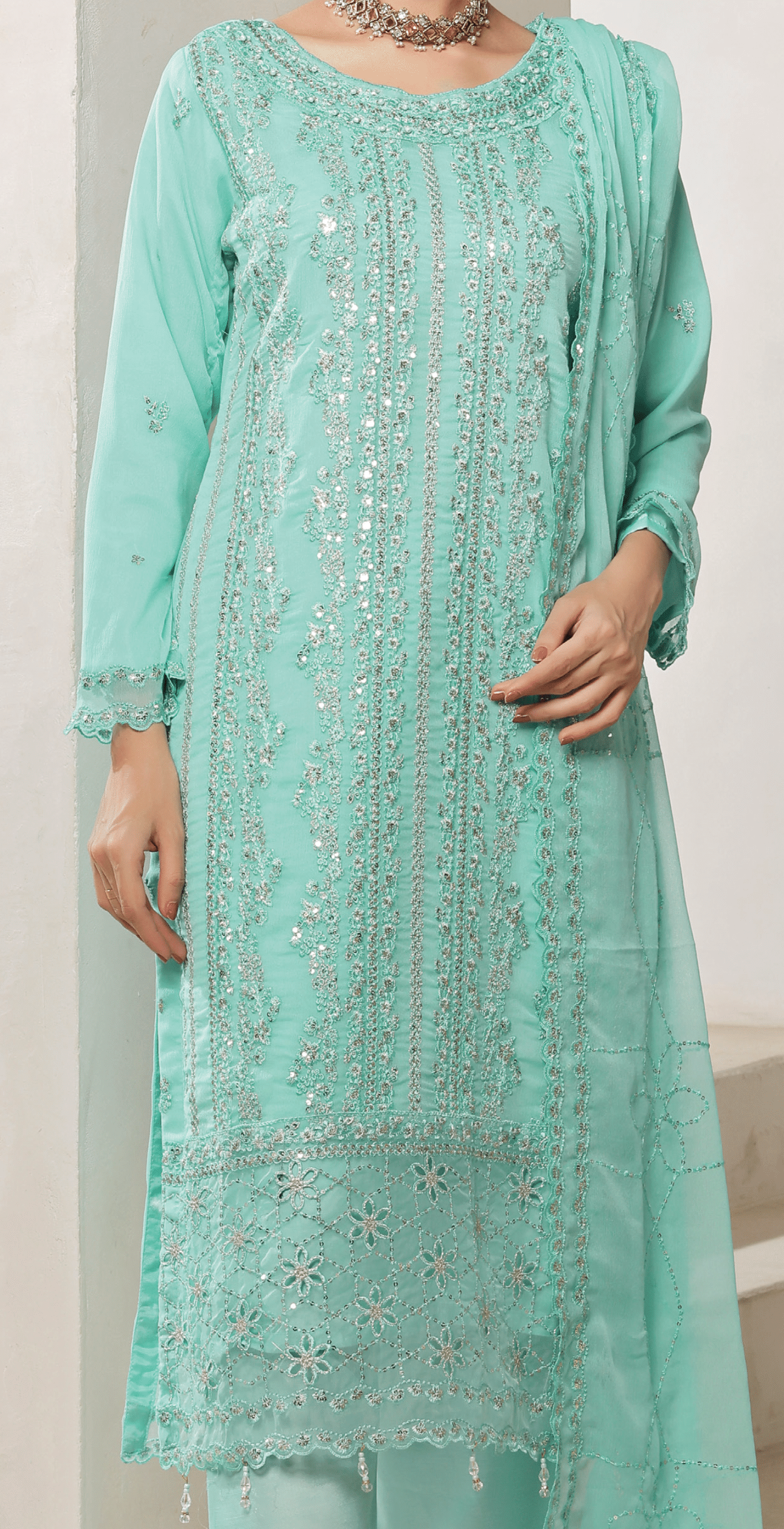Pakistani Bisma by Bin Hameed Unstitch Three Piece - Mint Green