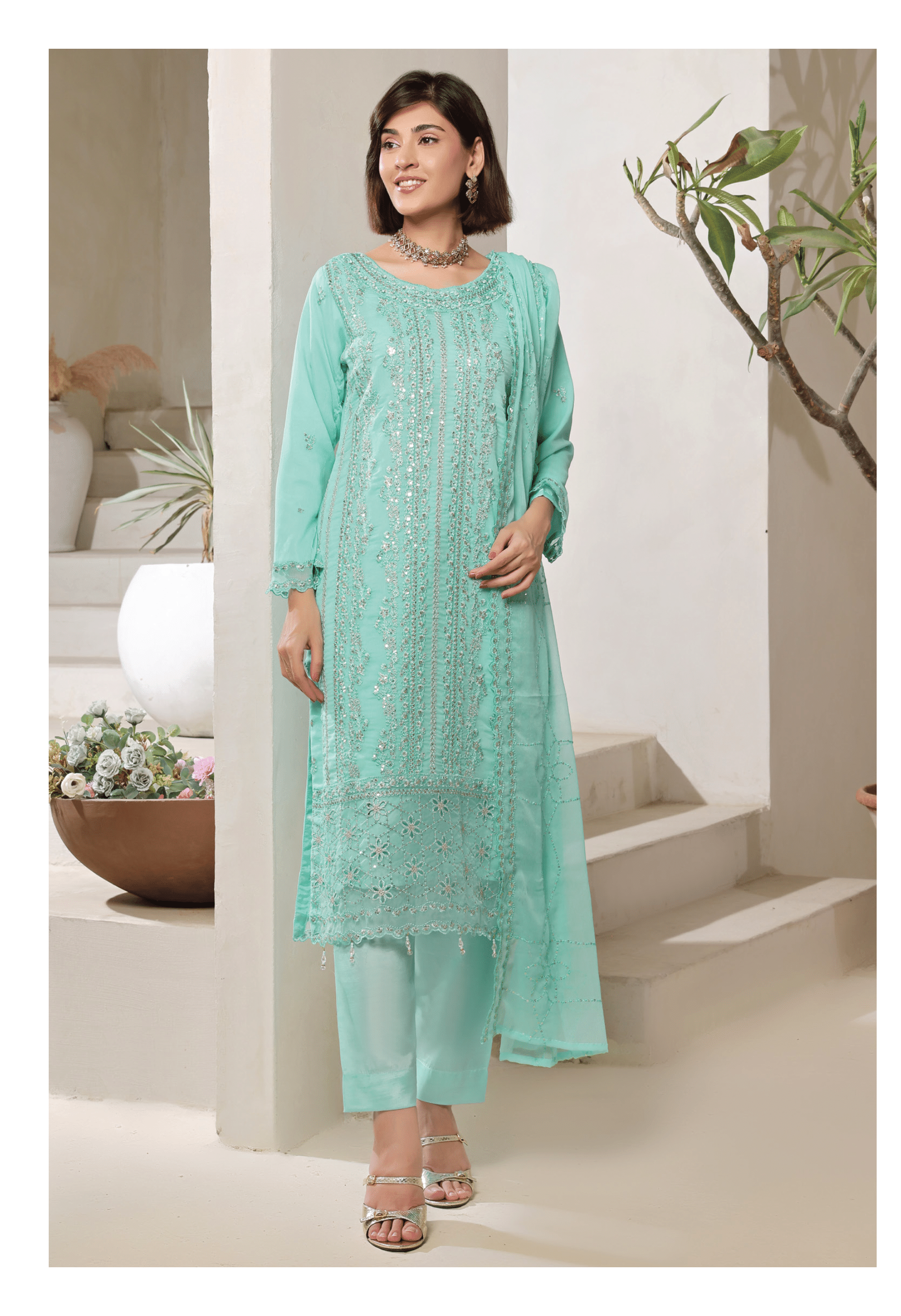 Pakistani Bisma by Bin Hameed Unstitch Three Piece - Mint Green