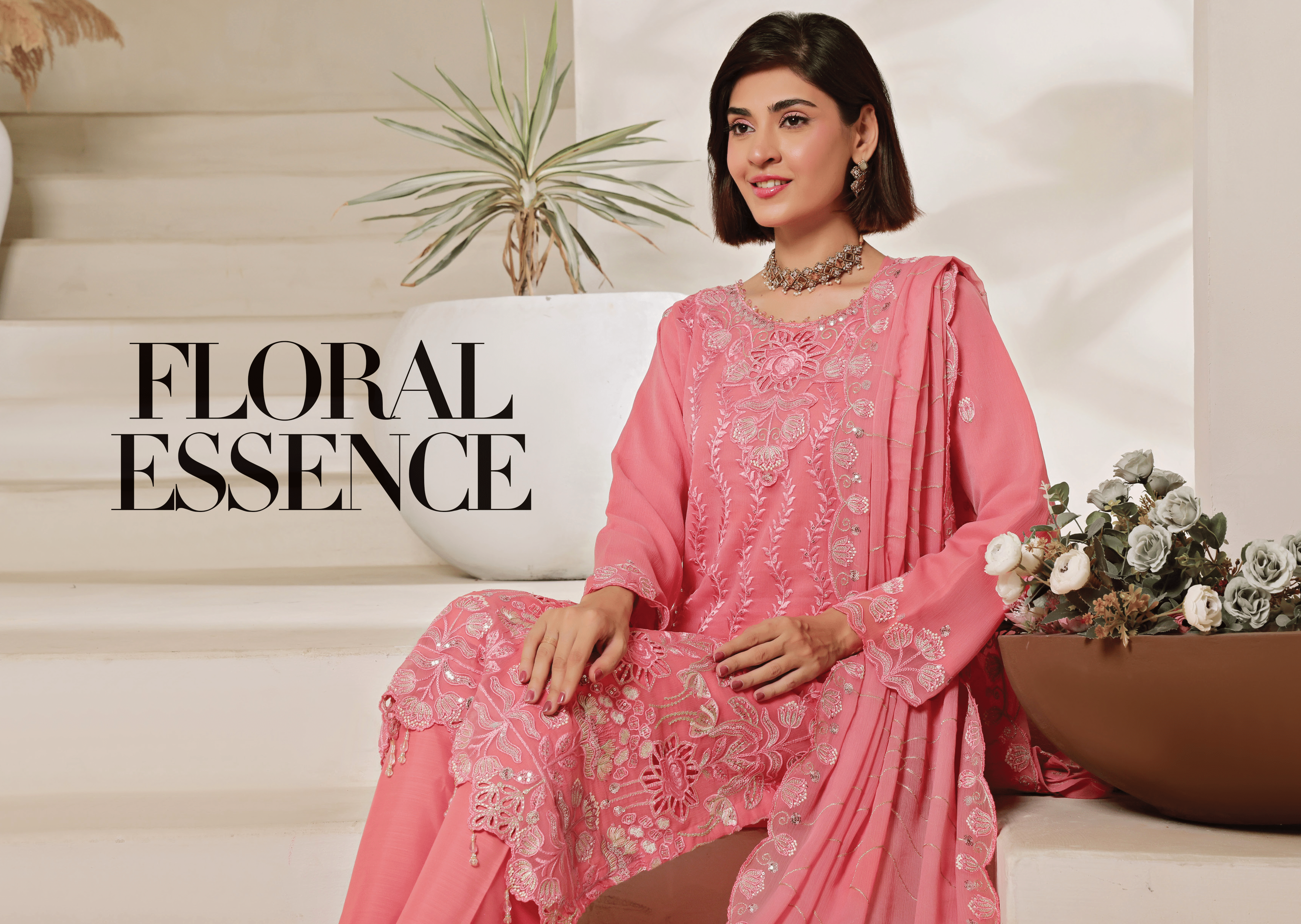 Pakistani Bisma by Bin Hameed Unstitch Three Piece - Rose Pink