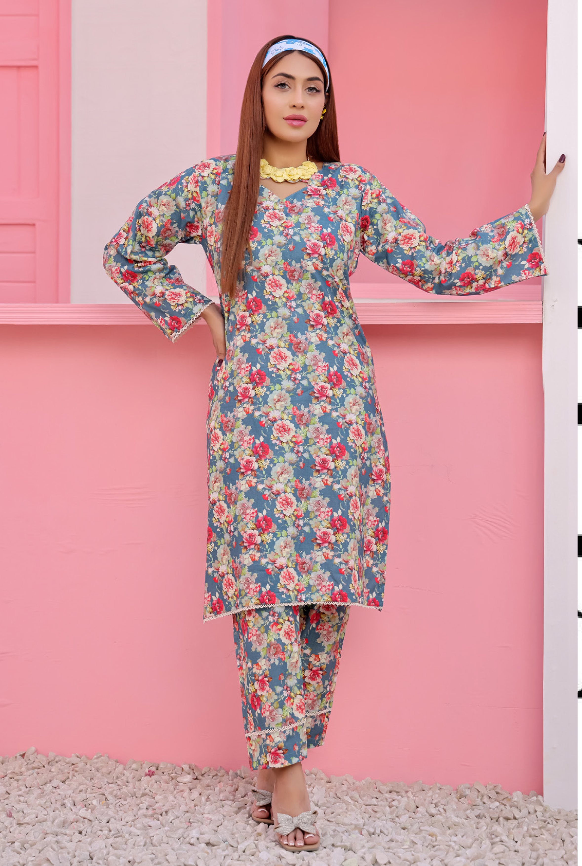 Pakistani CAMINO Unstitched Two-Piece Superior Cotton – Dusky Rose Garden