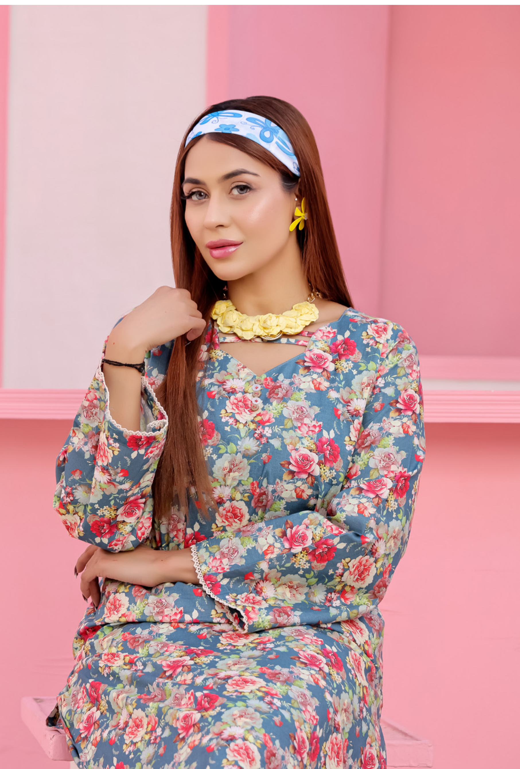 Pakistani CAMINO Unstitched Two-Piece Superior Cotton – Dusky Rose Garden