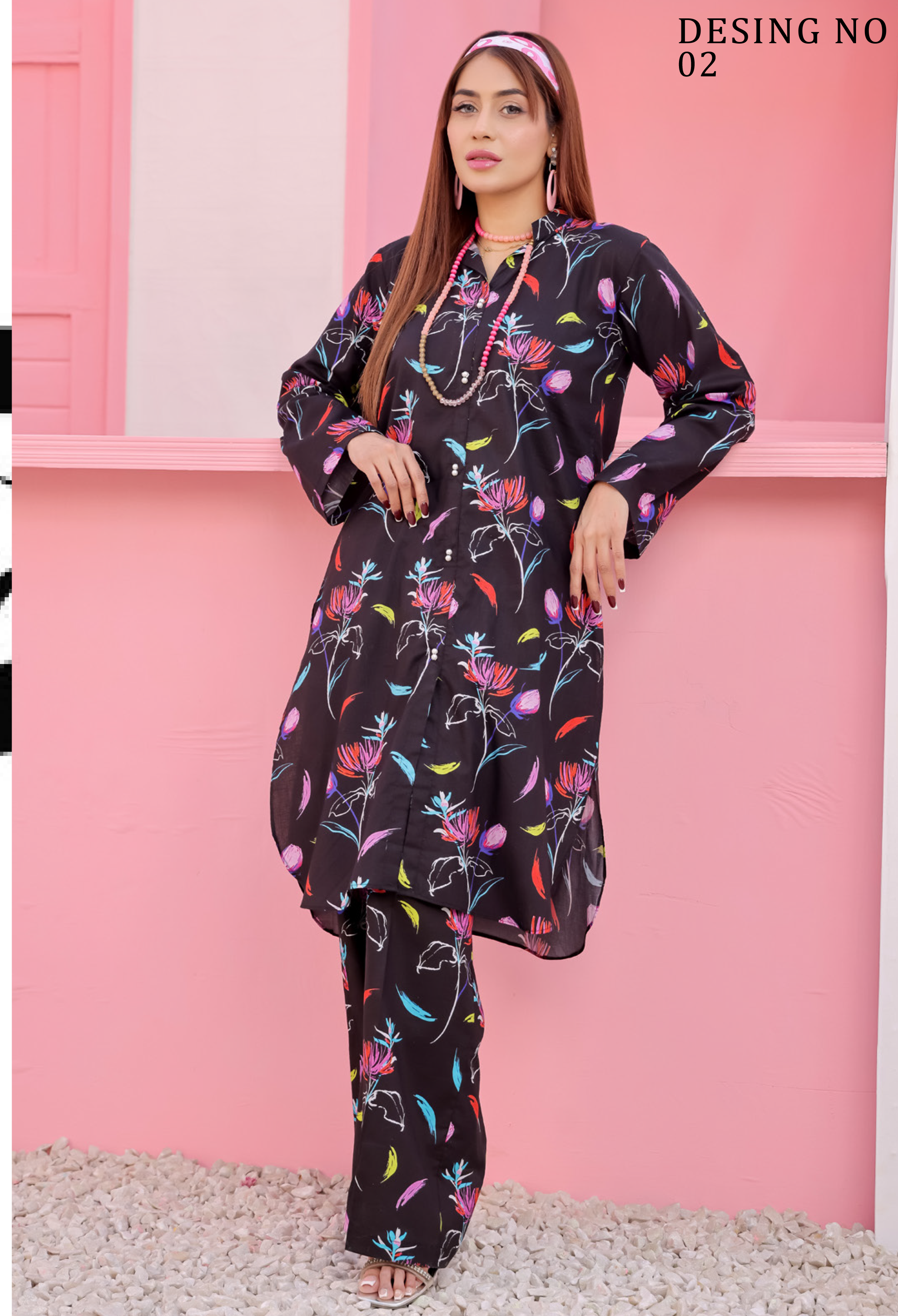 Pakistani CAMINO Unstitched Two-Piece Superior Cotton – Midnight Bloom