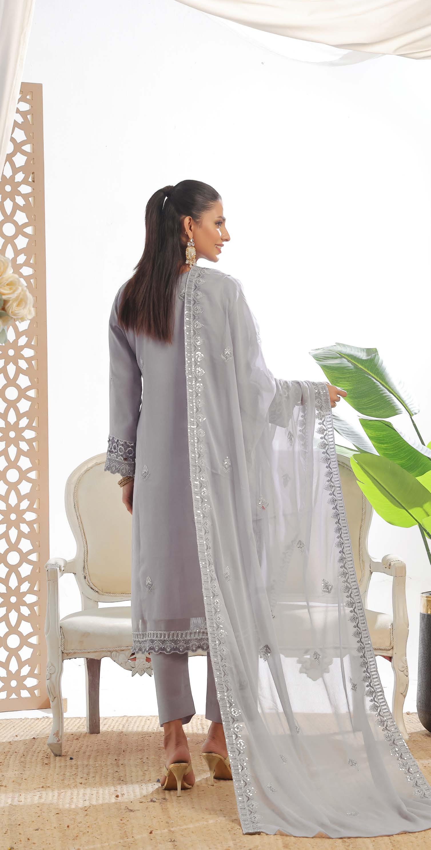 Pakistani Darshan by bin hameed unstitched three piece - Silver Frost