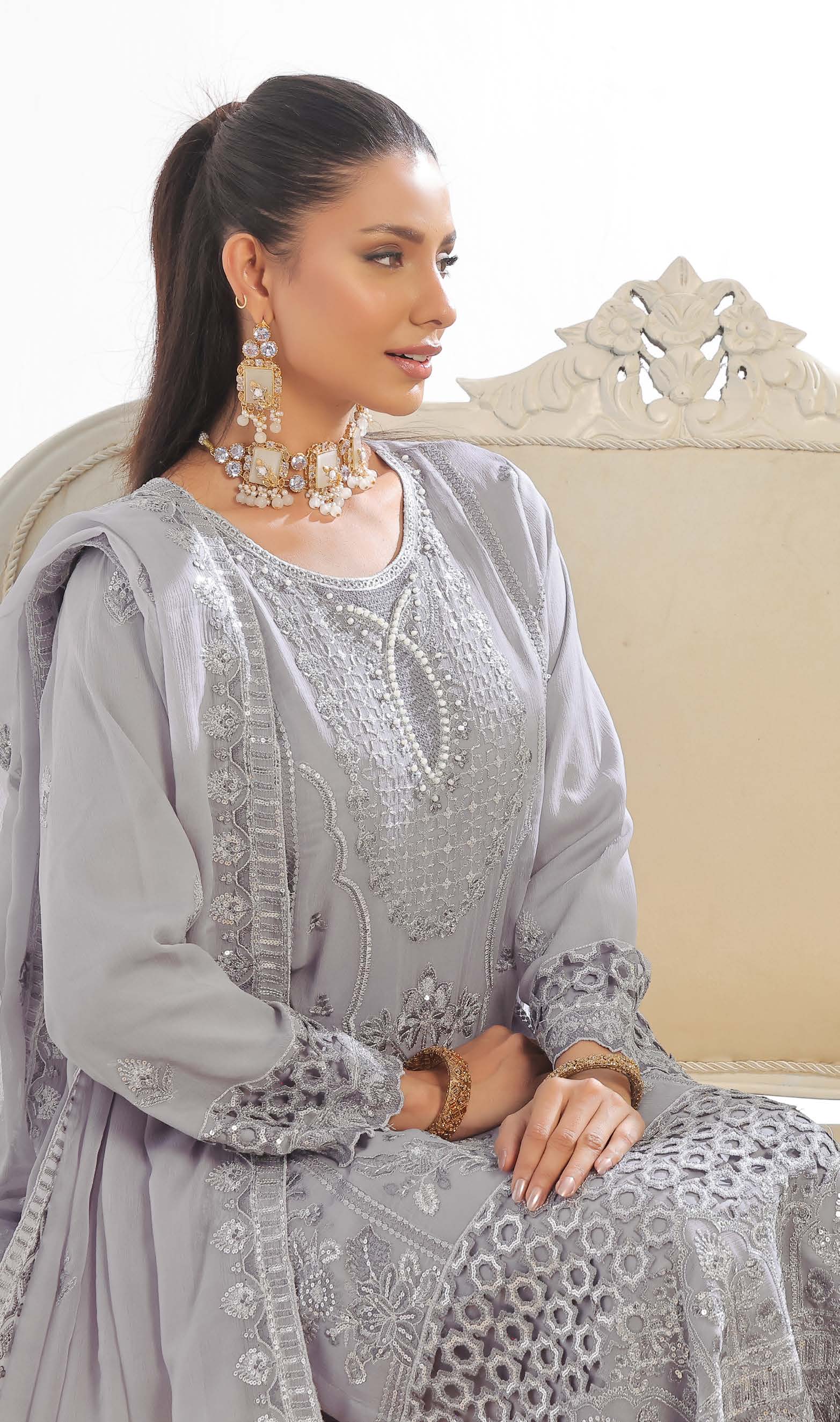 Pakistani Darshan by bin hameed unstitched three piece - Silver Frost
