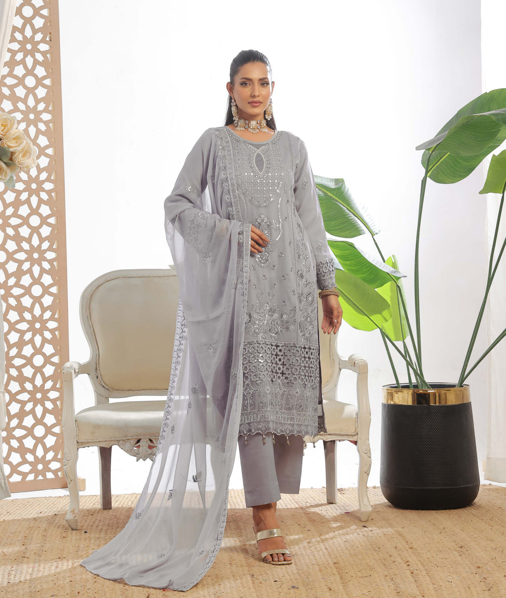 Pakistani Darshan by bin hameed unstitched three piece - Silver Frost