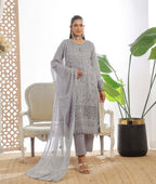 Pakistani Darshan by bin hameed unstitched three piece - Silver Frost