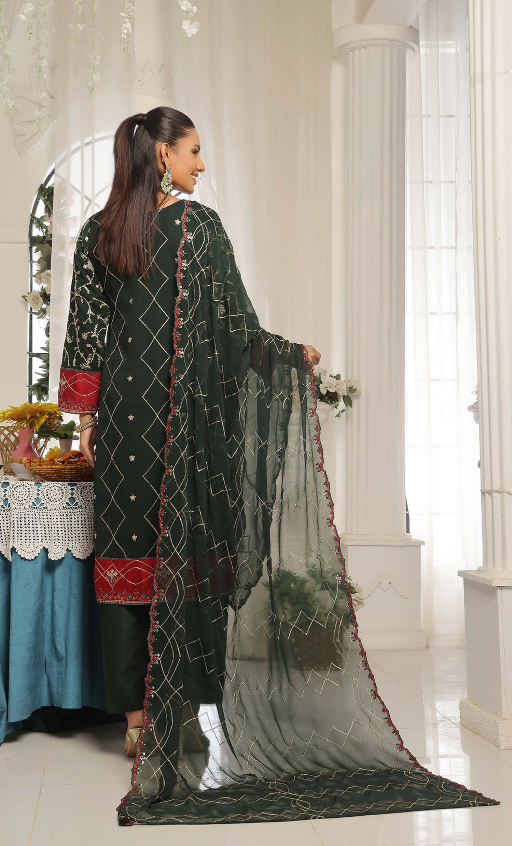 Pakistani Darshan by bin hameed unstitched three piece - Forest Crimson