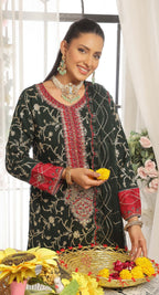 Pakistani Darshan by bin hameed unstitched three piece - Forest Crimson