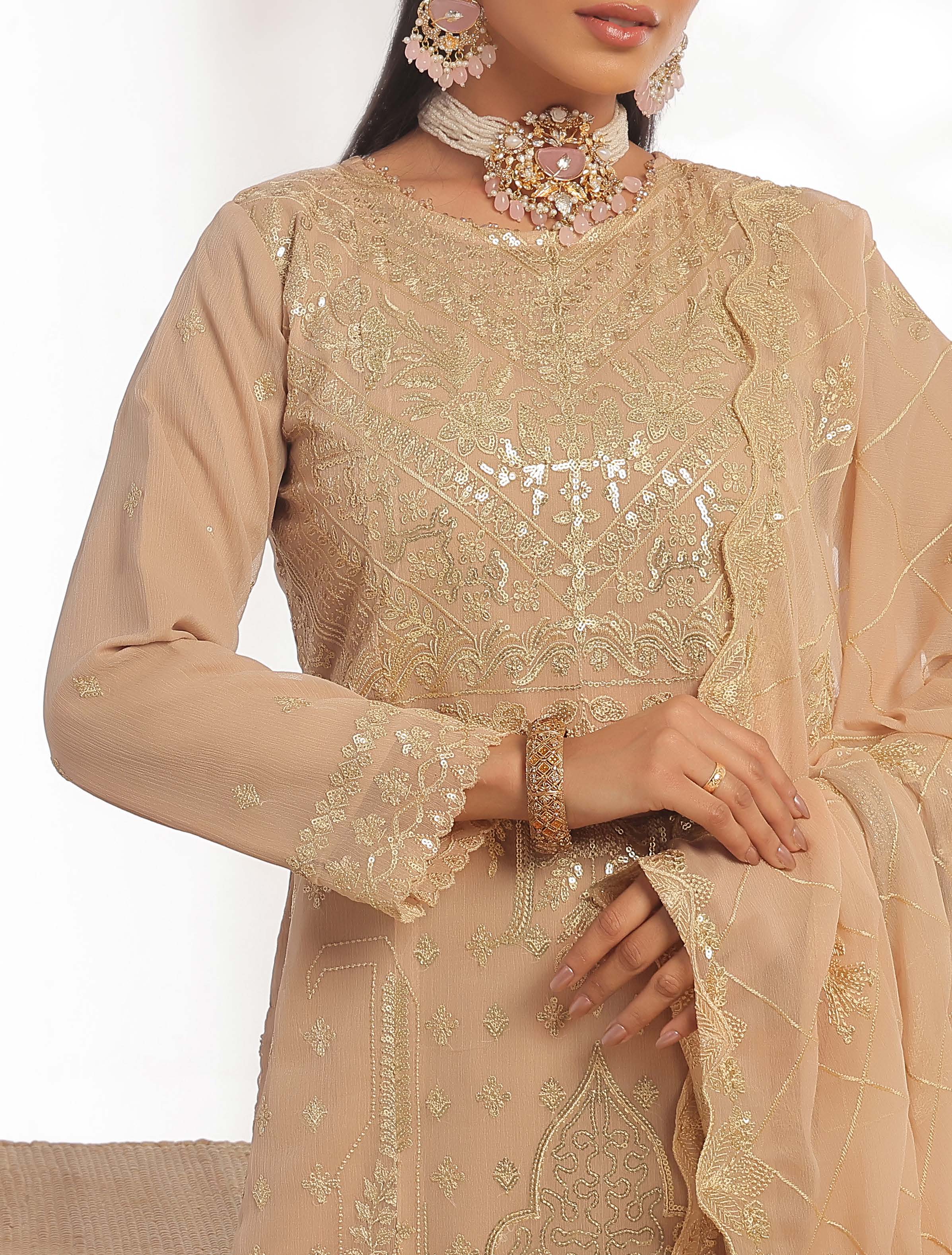 Pakistani Darshan by bin hameed unstitched three piece - Golden Sand