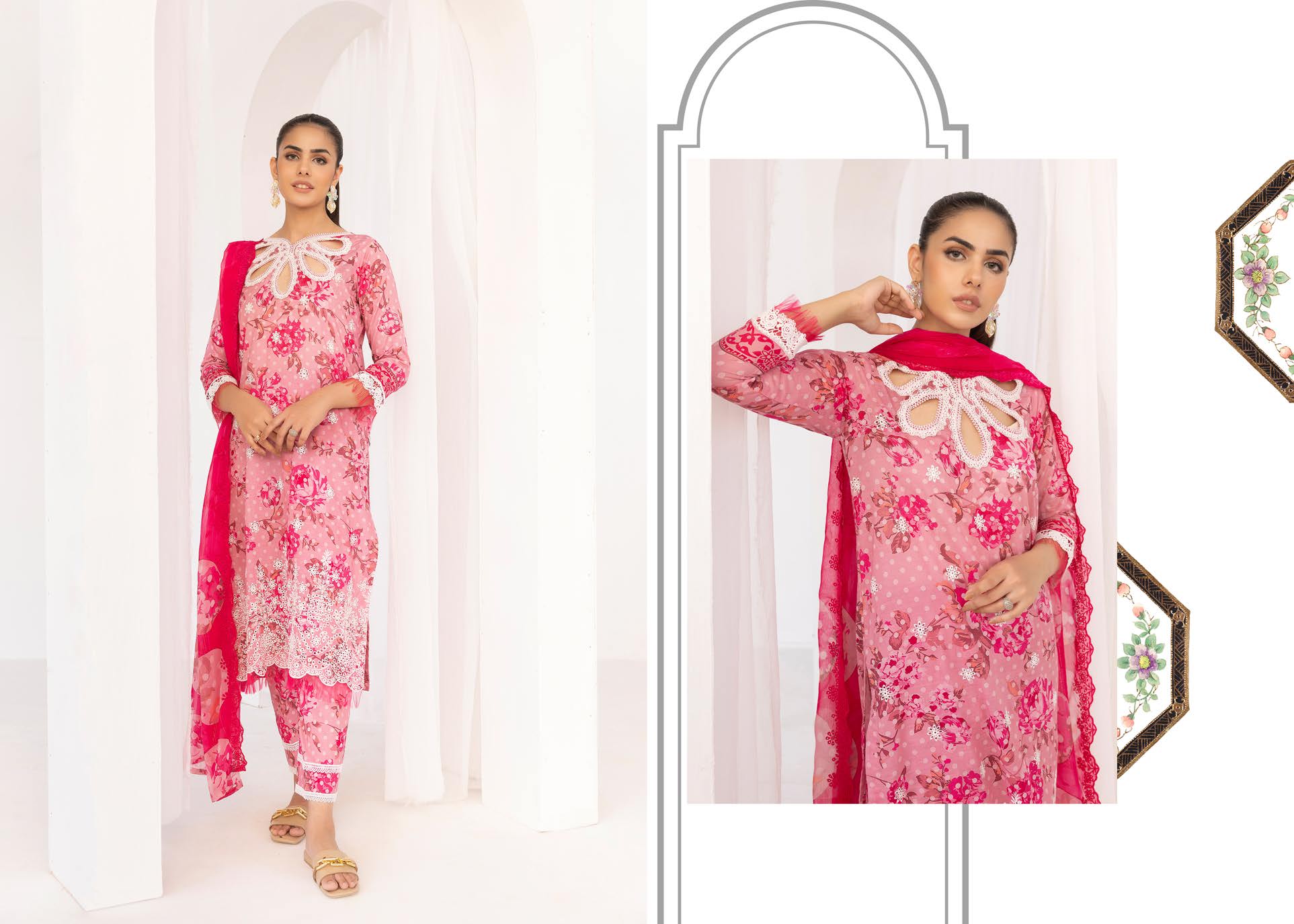 Pakistani Mahoor by Khoobsurat Unstitched Three-Piece - Rose Petal