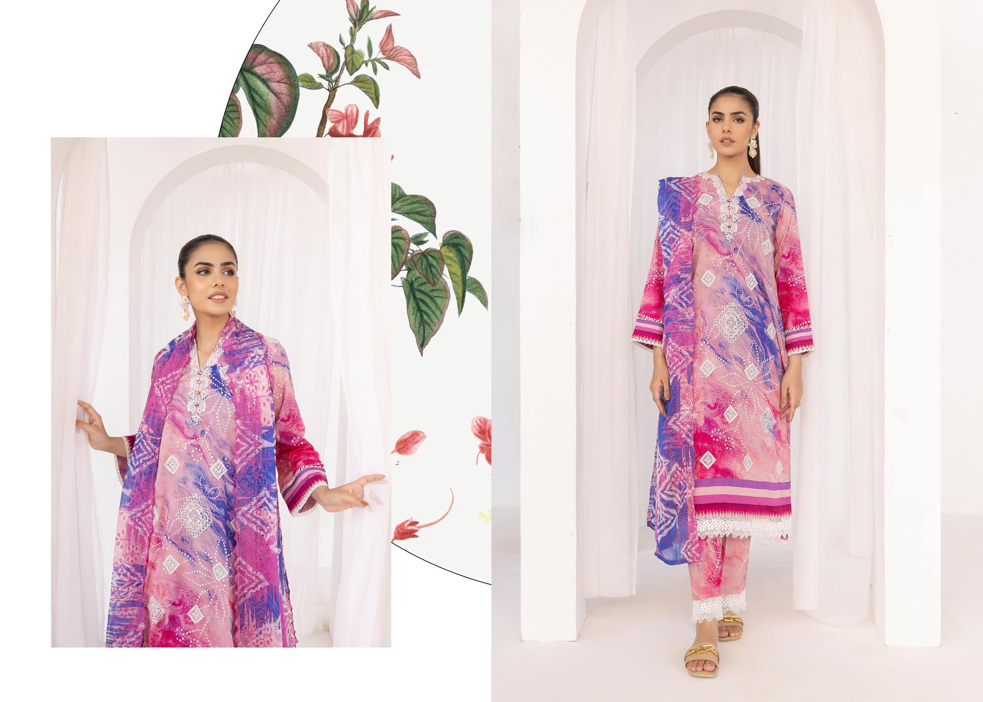 Pakistani Mahoor by Khoobsurat Unstitched Three-Piece - Amethyst Swirl