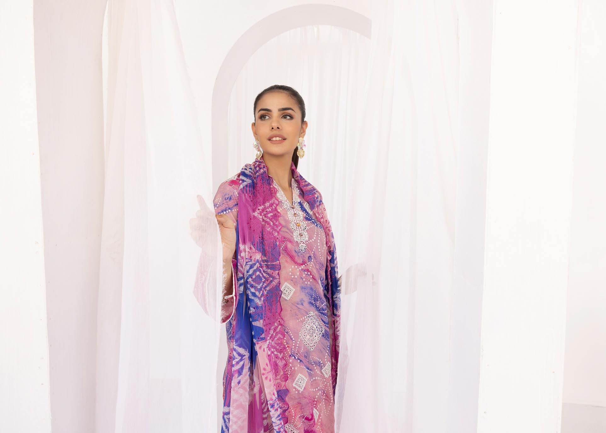 Pakistani Mahoor by Khoobsurat Unstitched Three-Piece - Amethyst Swirl