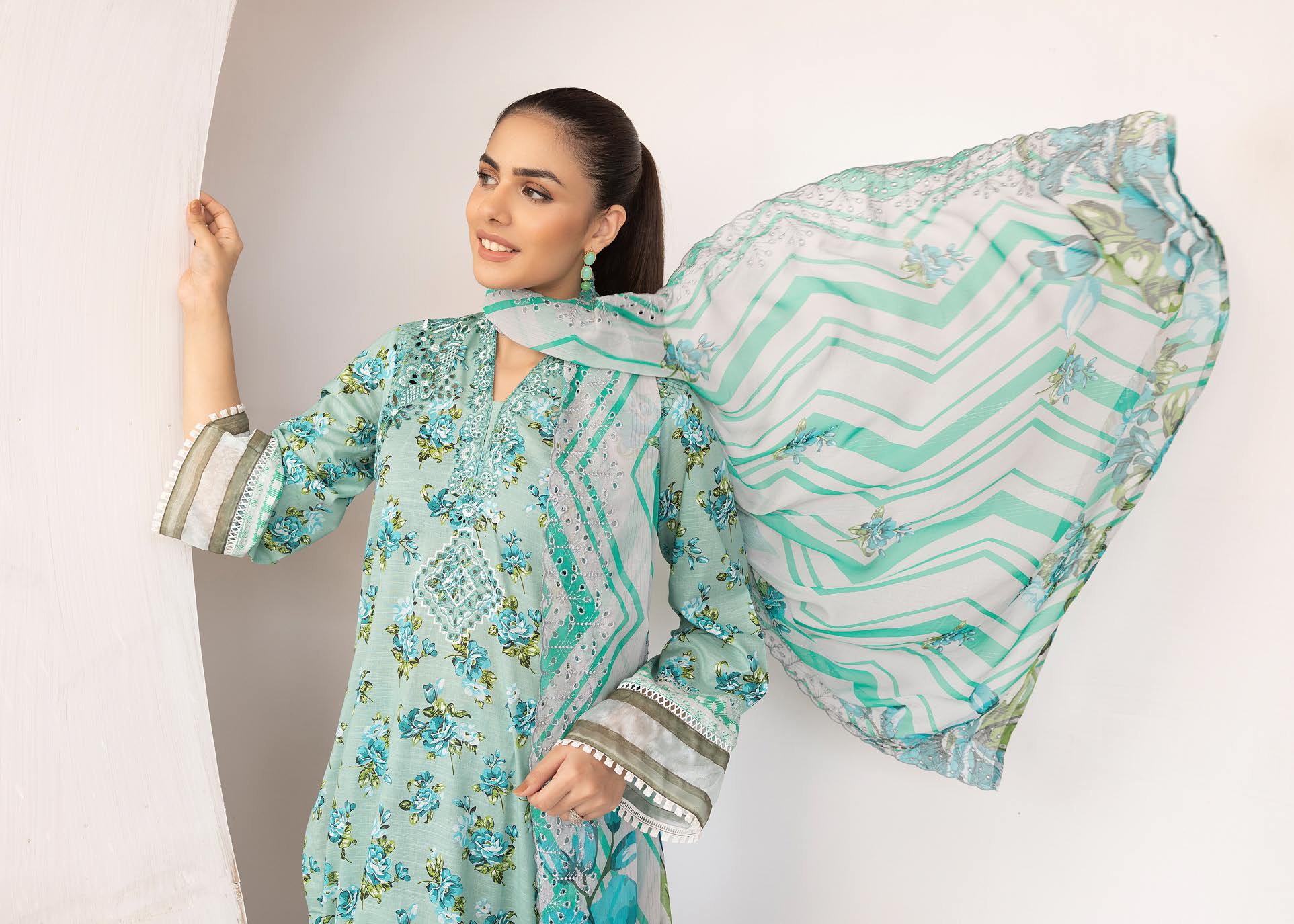 Pakistani Mahoor by Khoobsurat Unstitched Three-Piece - Aqua Breeze