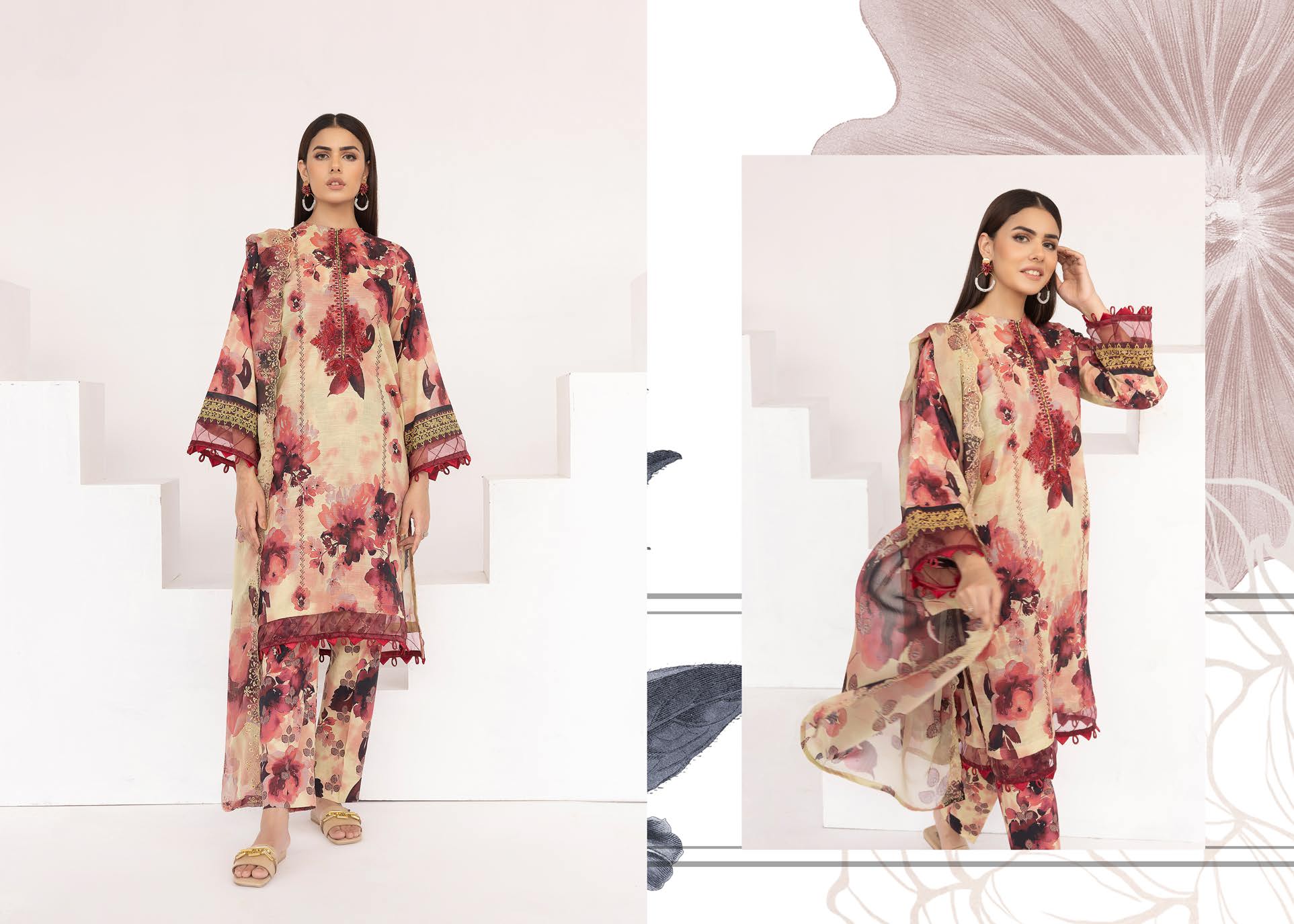 Pakistani Mahoor by Khoobsurat Unstitched Three-Piece - Sunset Orchard