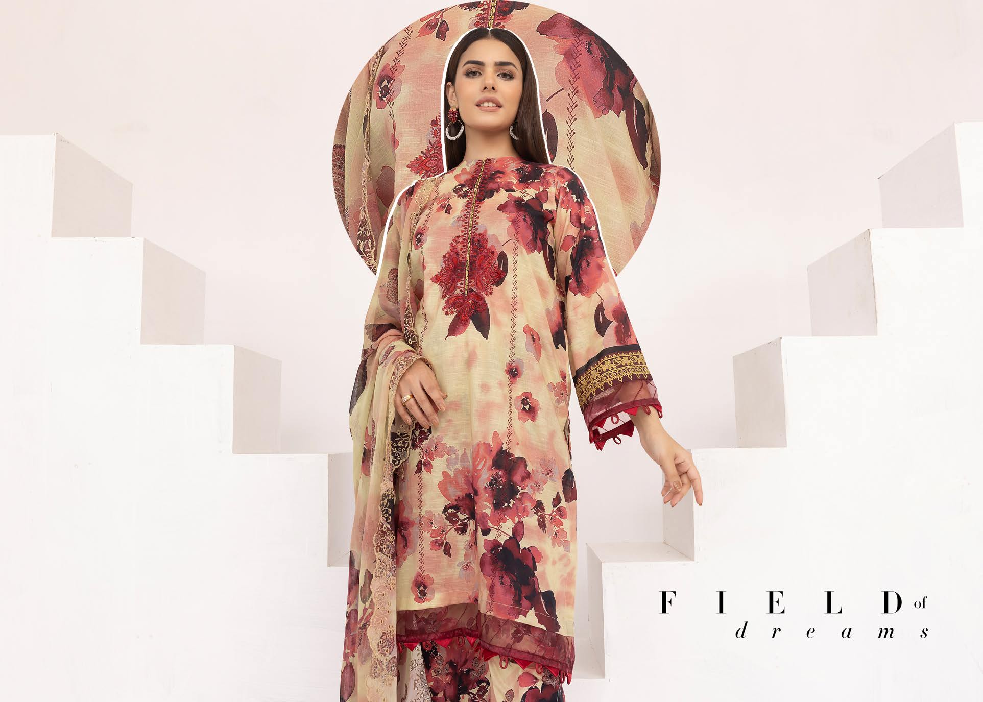 Pakistani Mahoor by Khoobsurat Unstitched Three-Piece - Sunset Orchard