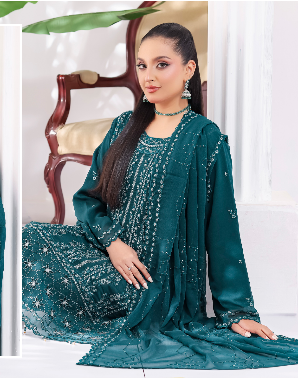 Pakistani Manisha By Bin Hameed Luxury Embroidered Chiffon Unstitched Three Piece – Teal Blue