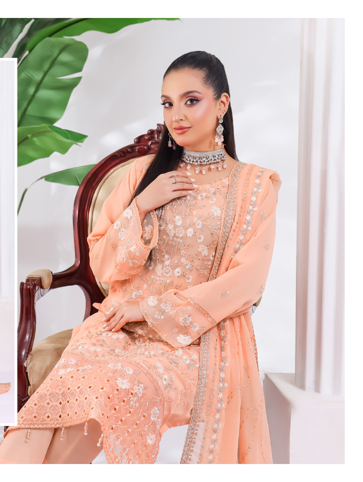 Pakistani Manisha By Bin Hameed Luxury Embroidered Chiffon Unstitched Three Piece – Peach Sorbet