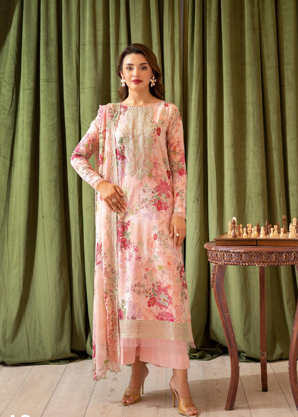 Pakistani Rang Pasand By GullJee Embroidered Unstitched Lawn Collection — Peach Nectar