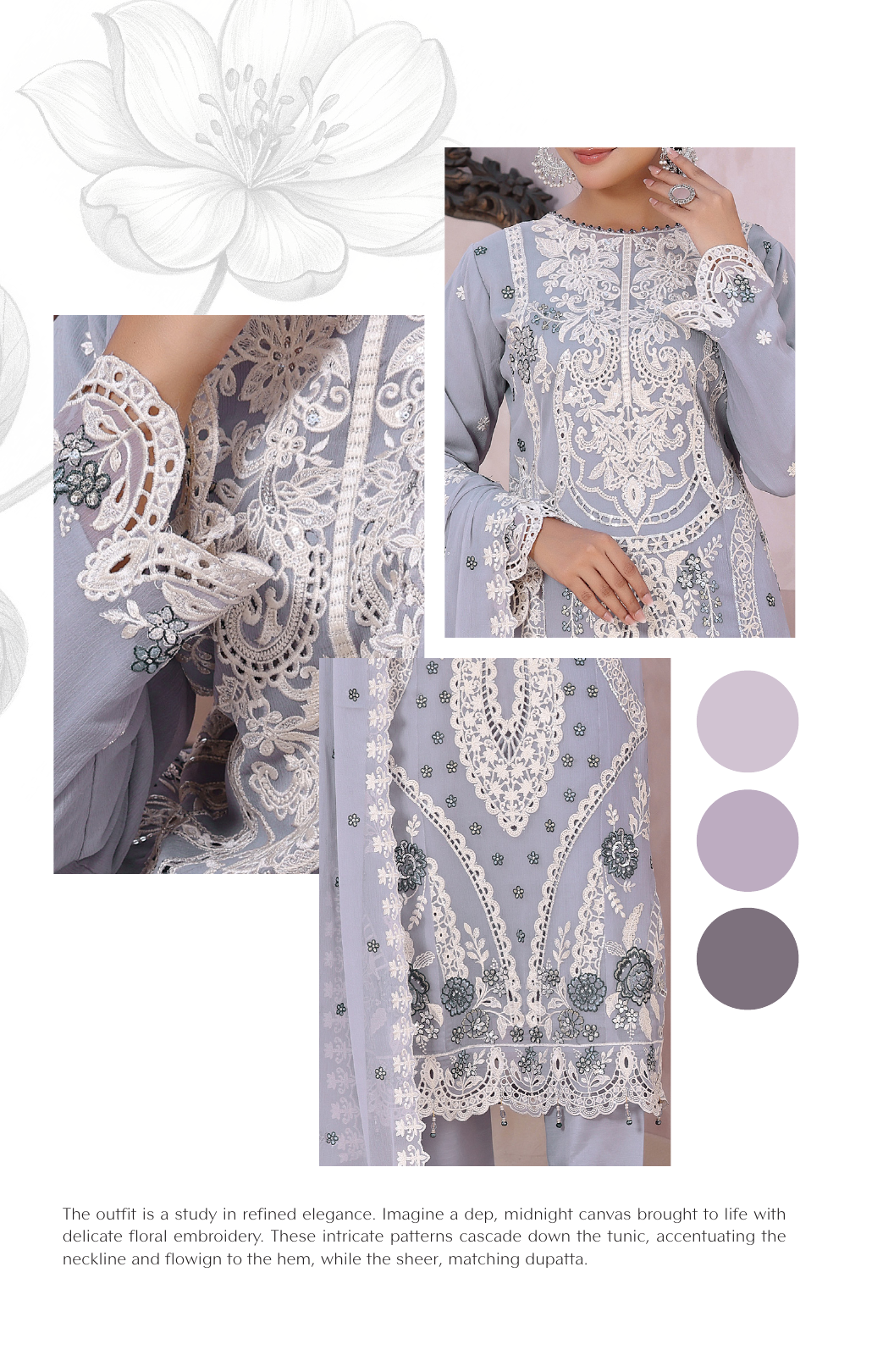 Pakistani Mahjabeen By Bin Hameed Shifoon Semi-Stitched Three Piece – Mist Grey