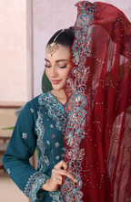 Pakistani Mahjabeen By Bin Hameed Shifoon Semi-Stitched Three Piece – Deep Teal & Maroon