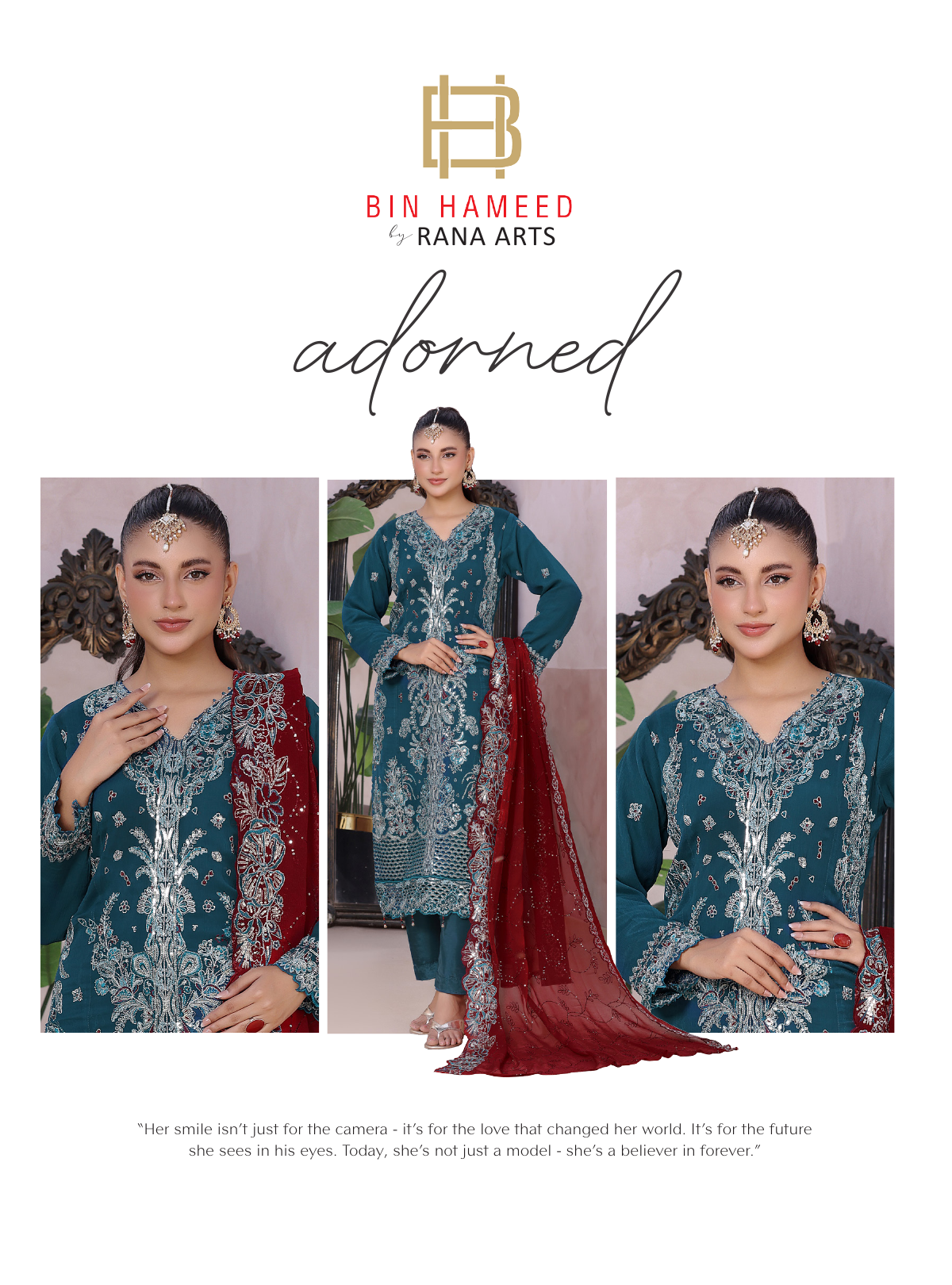 Pakistani Mahjabeen By Bin Hameed Shifoon Semi-Stitched Three Piece – Deep Teal & Maroon