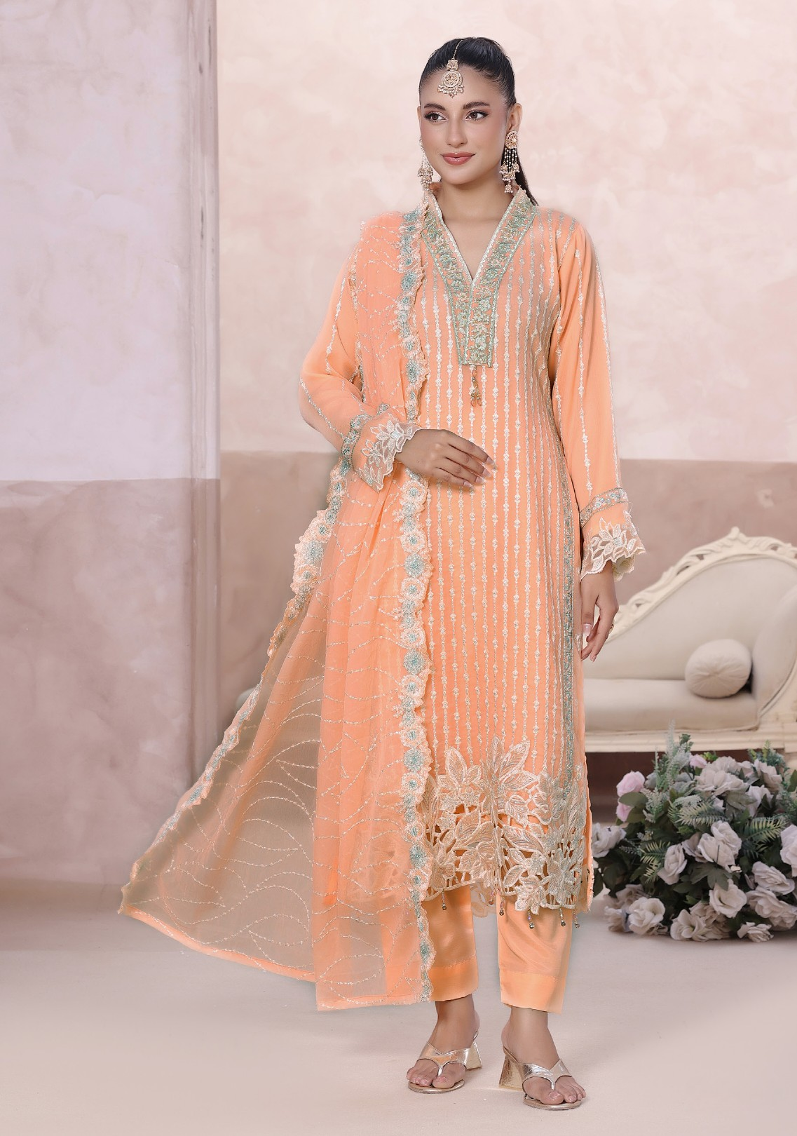 Pakistani Mahjabeen By Bin Hameed Shifoon Semi-Stitched Three Piece – Pastel Peach