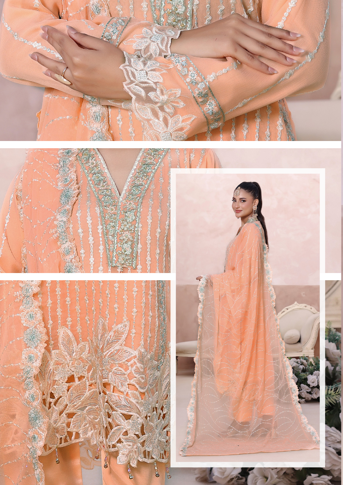 Pakistani Mahjabeen By Bin Hameed Shifoon Semi-Stitched Three Piece – Pastel Peach