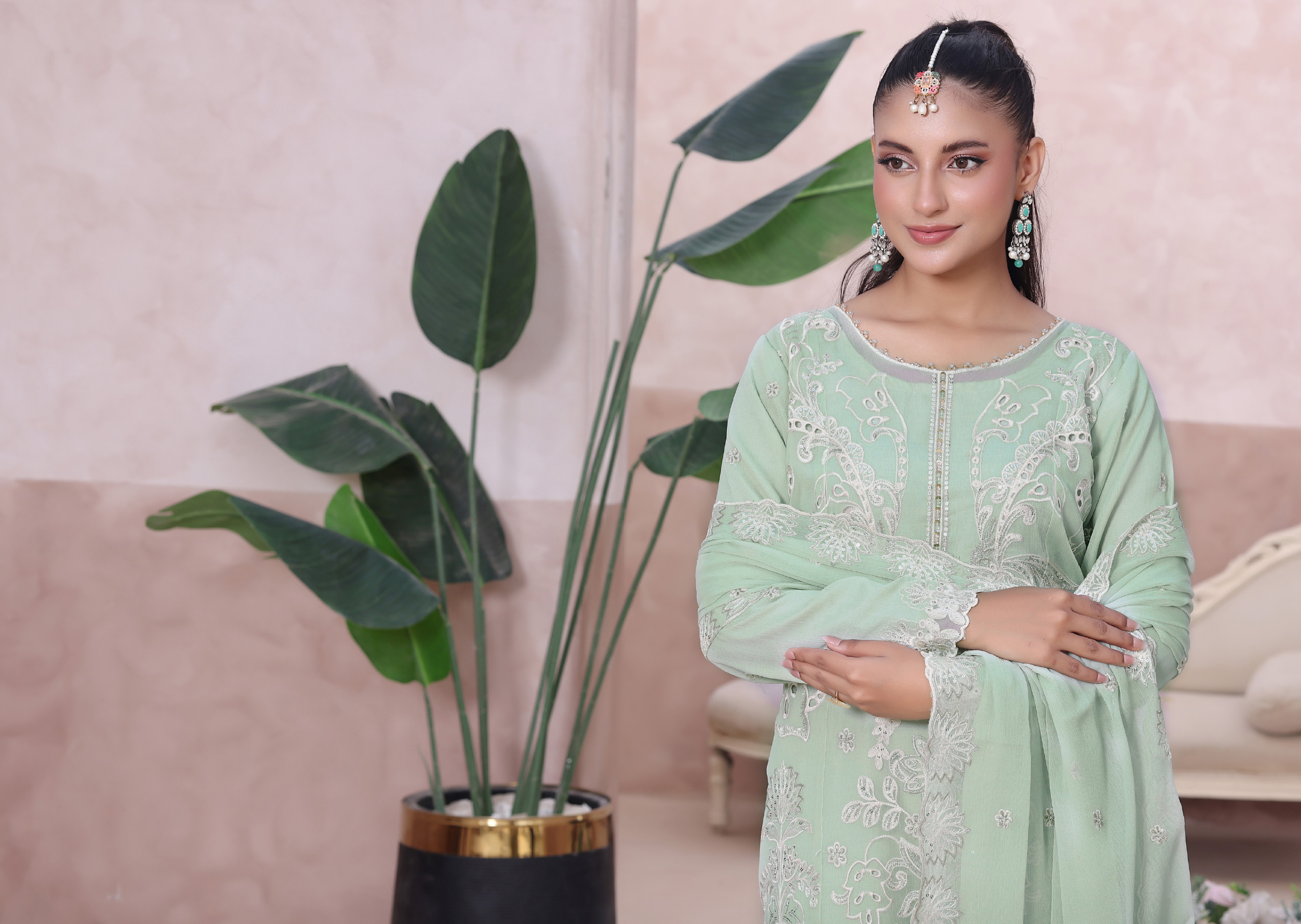 Pakistani Mahjabeen By Bin Hameed Shifoon Semi-Stitched Three Piece – Mint Sorbet