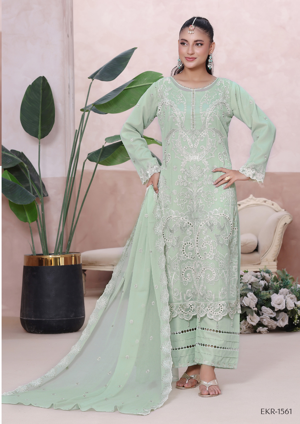 Pakistani Mahjabeen By Bin Hameed Shifoon Semi-Stitched Three Piece – Mint Sorbet