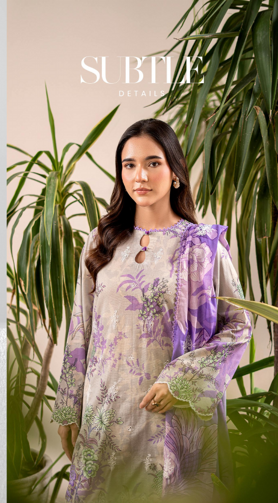 Pakistani Rang E Haya By Gulljee Unstitched Three Piece – Beige & Lavender