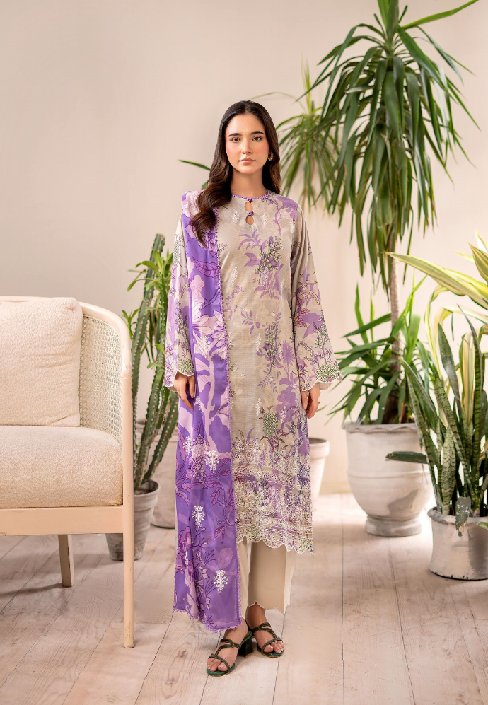 Pakistani Rang E Haya By Gulljee Unstitched Three Piece – Beige & Lavender
