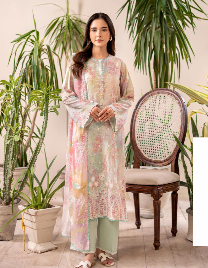Pakistani Rang E Haya By Gulljee Unstitched Three Piece – Pastel Floral Green