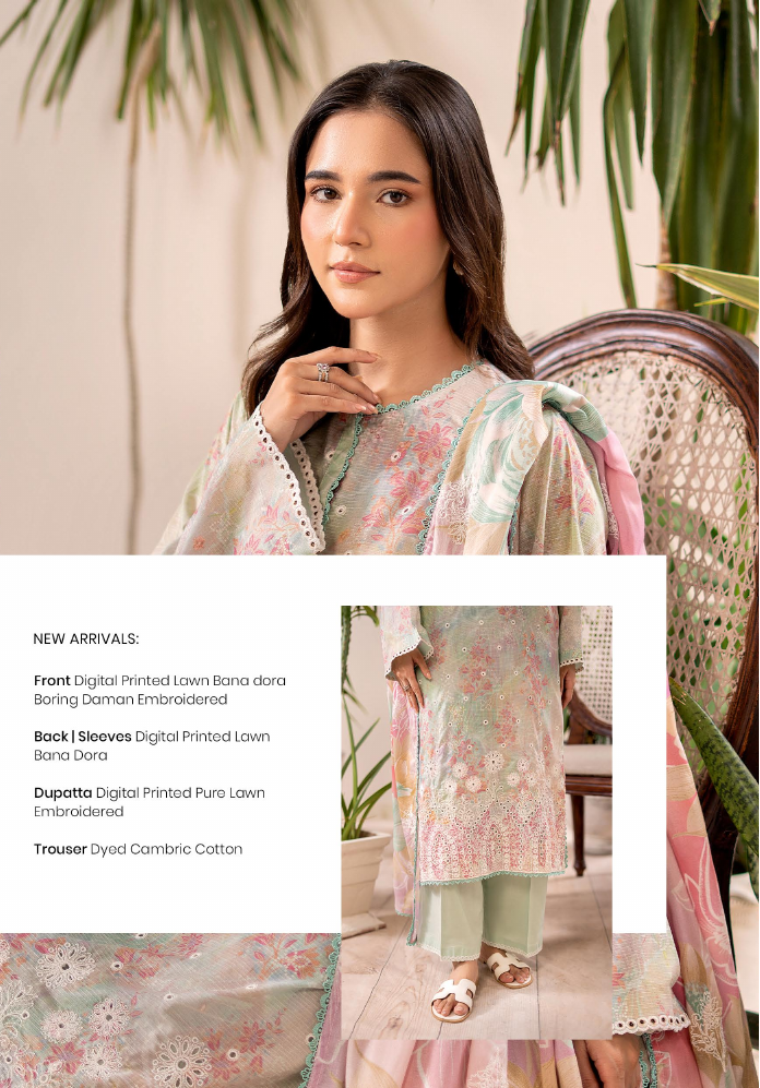 Pakistani Rang E Haya By Gulljee Unstitched Three Piece – Pastel Floral Green