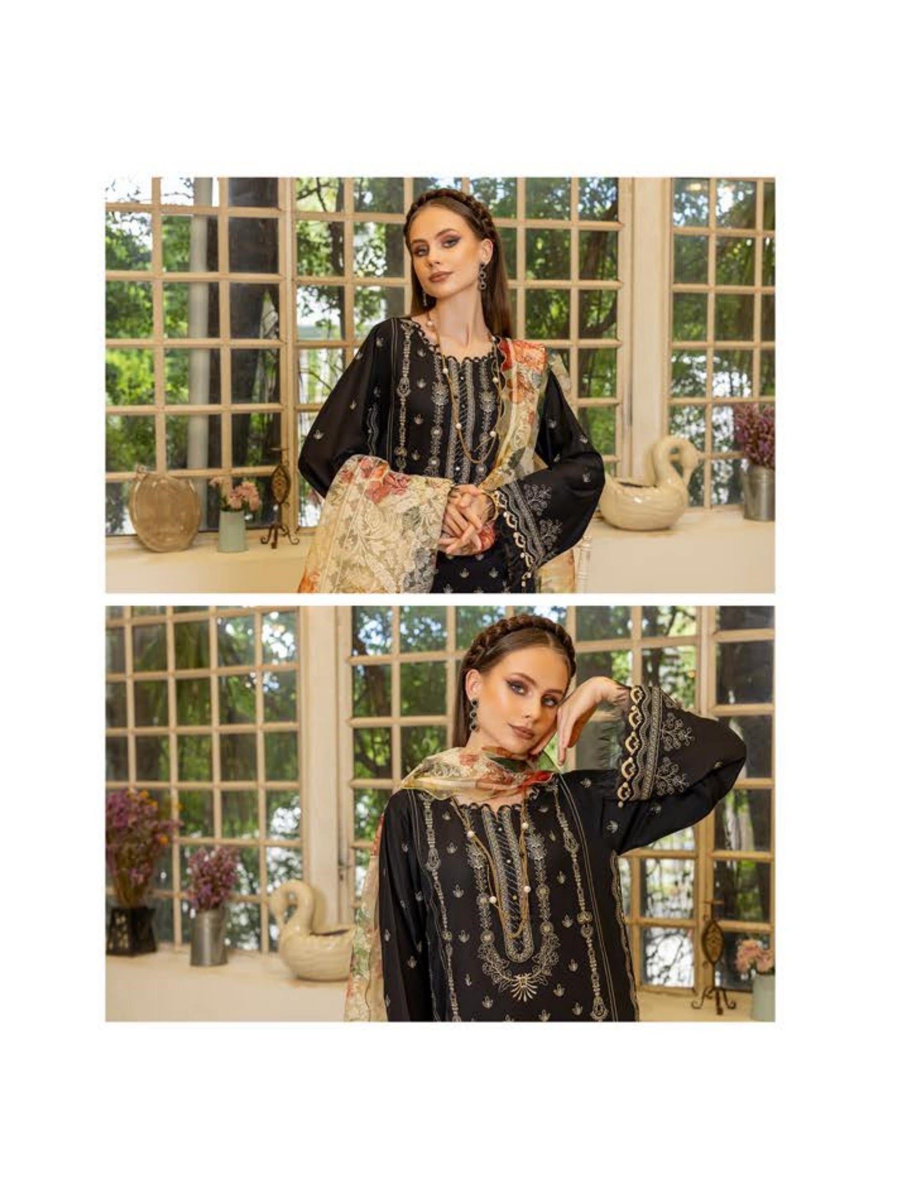 Pakistani Rocaille by Gulljee Unstitched Three Piece – Noir Elegance
