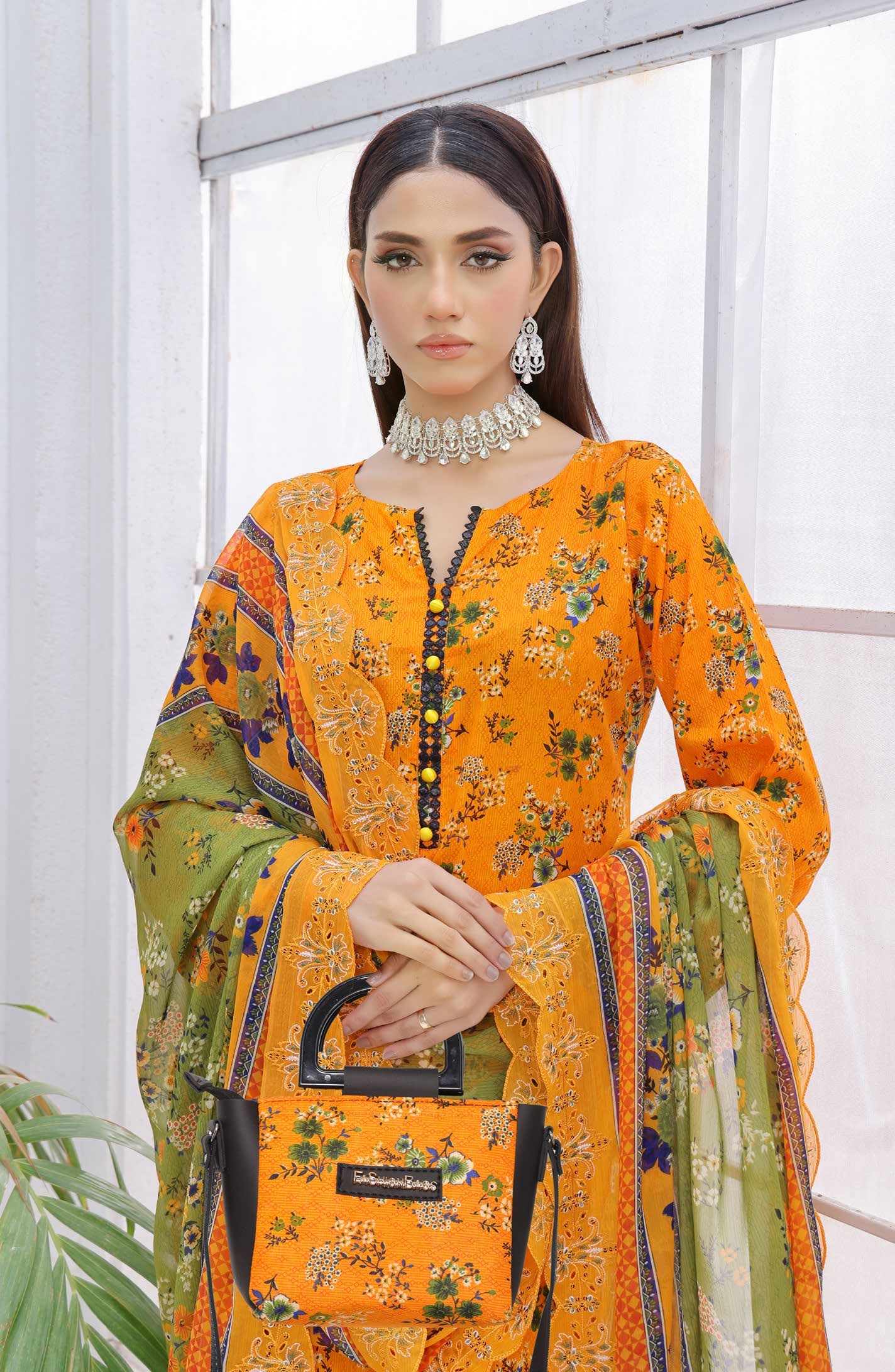 Pakistani Saba by Rana Arts Bin Hameed Unstitched Three Piece - Marigold Meadow