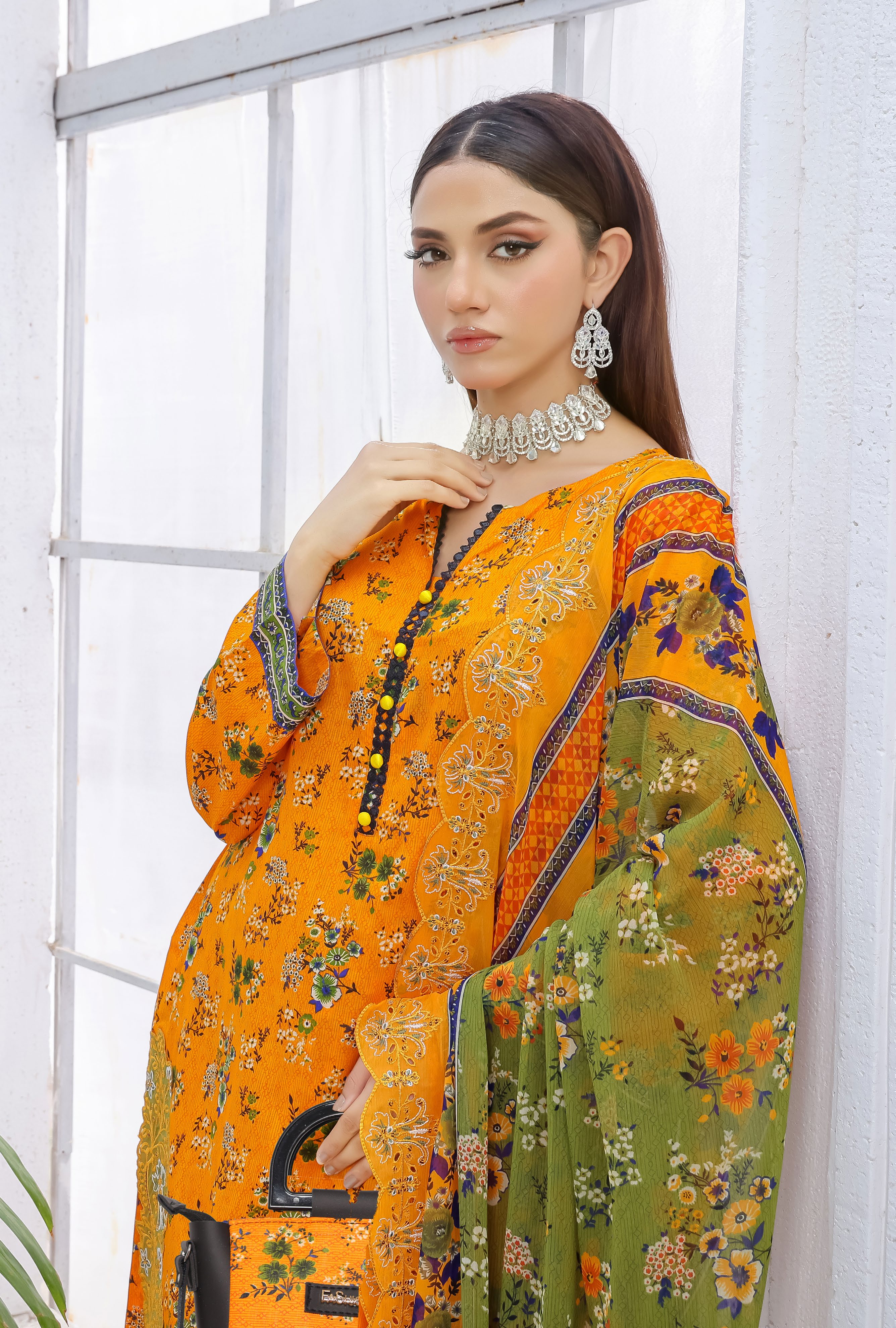 Pakistani Saba by Rana Arts Bin Hameed Unstitched Three Piece - Marigold Meadow